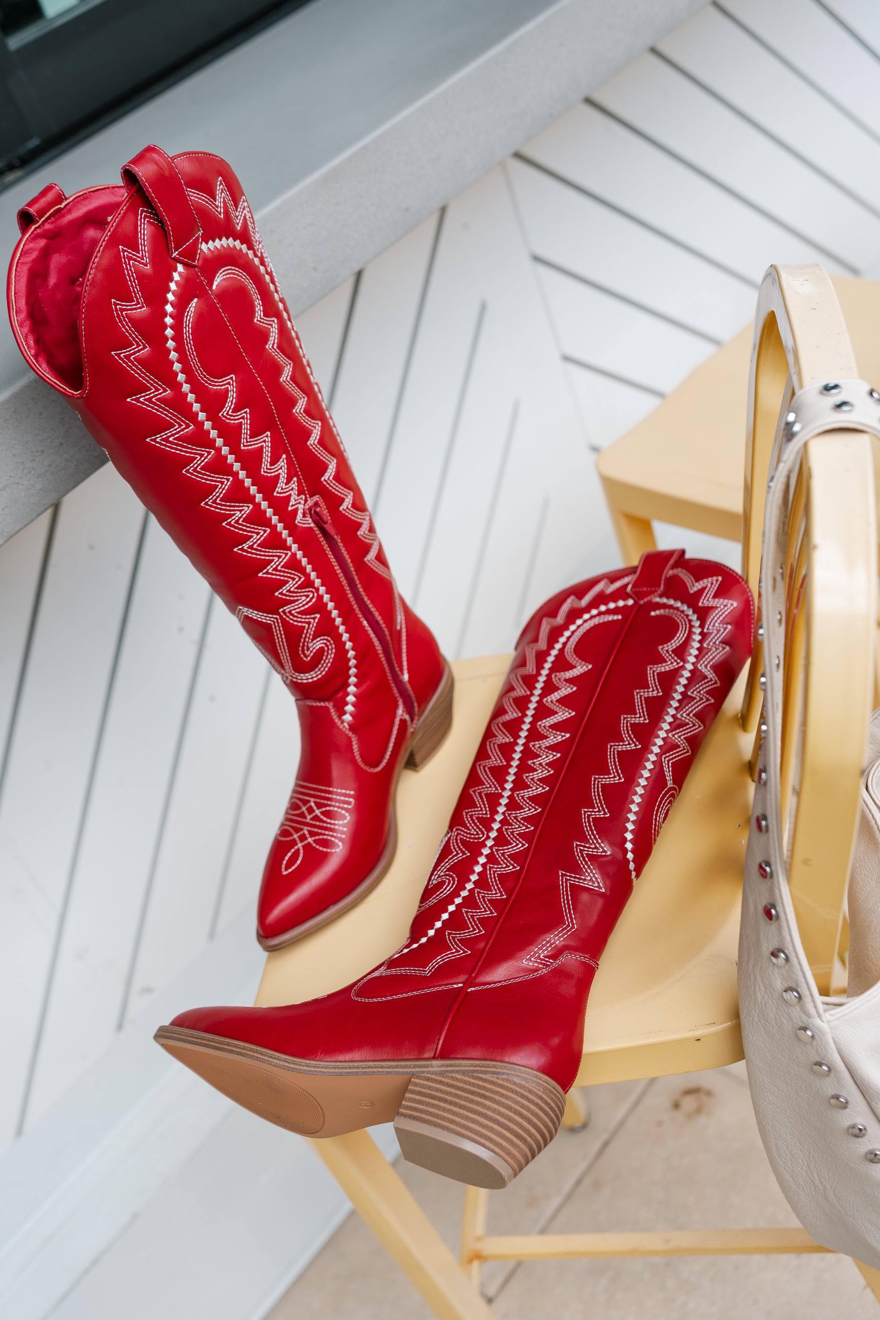 Mia Locklyn Red Western Tall Boot- flat lay view