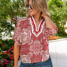 Saylor Rust & Cream Abstract Short Sleeve Top- front view