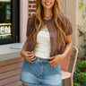 Ryleigh Brown Knit Button-Up Cardigan- front view