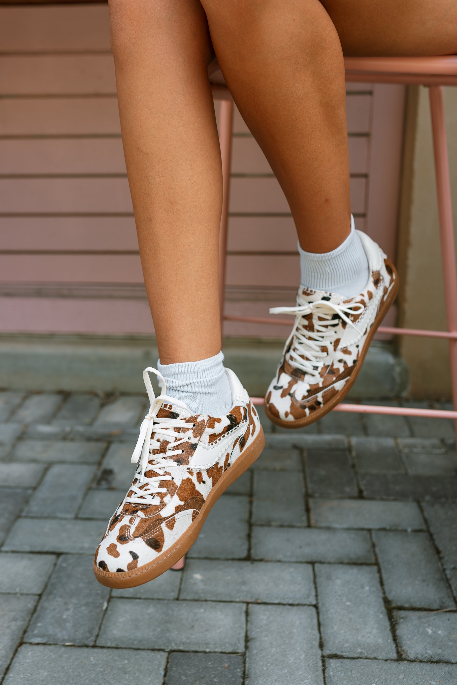 Dolce Vita Notice Stitch Cocoa Taurus Calf Hair Sneaker- frontal right side full view