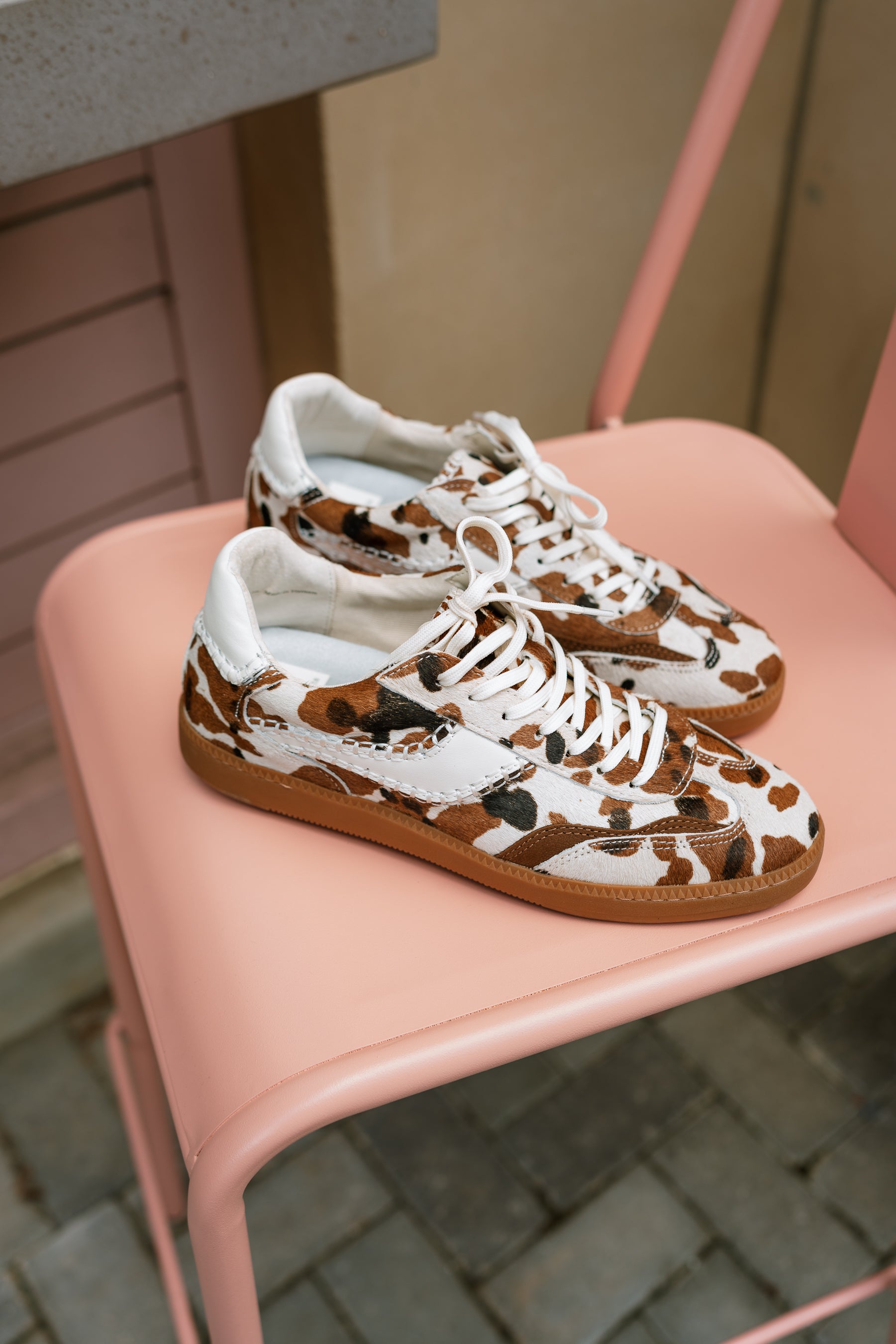 Dolce Vita Notice Stitch Cocoa Taurus Calf Hair Sneaker- close up top view