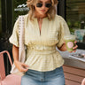 Clara Chartreuse Green Short Puff Sleeves Top- front view