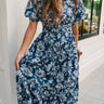 Abigail Blue Floral Short Sleeve Midi Dress - front view