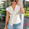 Liana Ivory Satin Twist Sleeveless Top- front full view