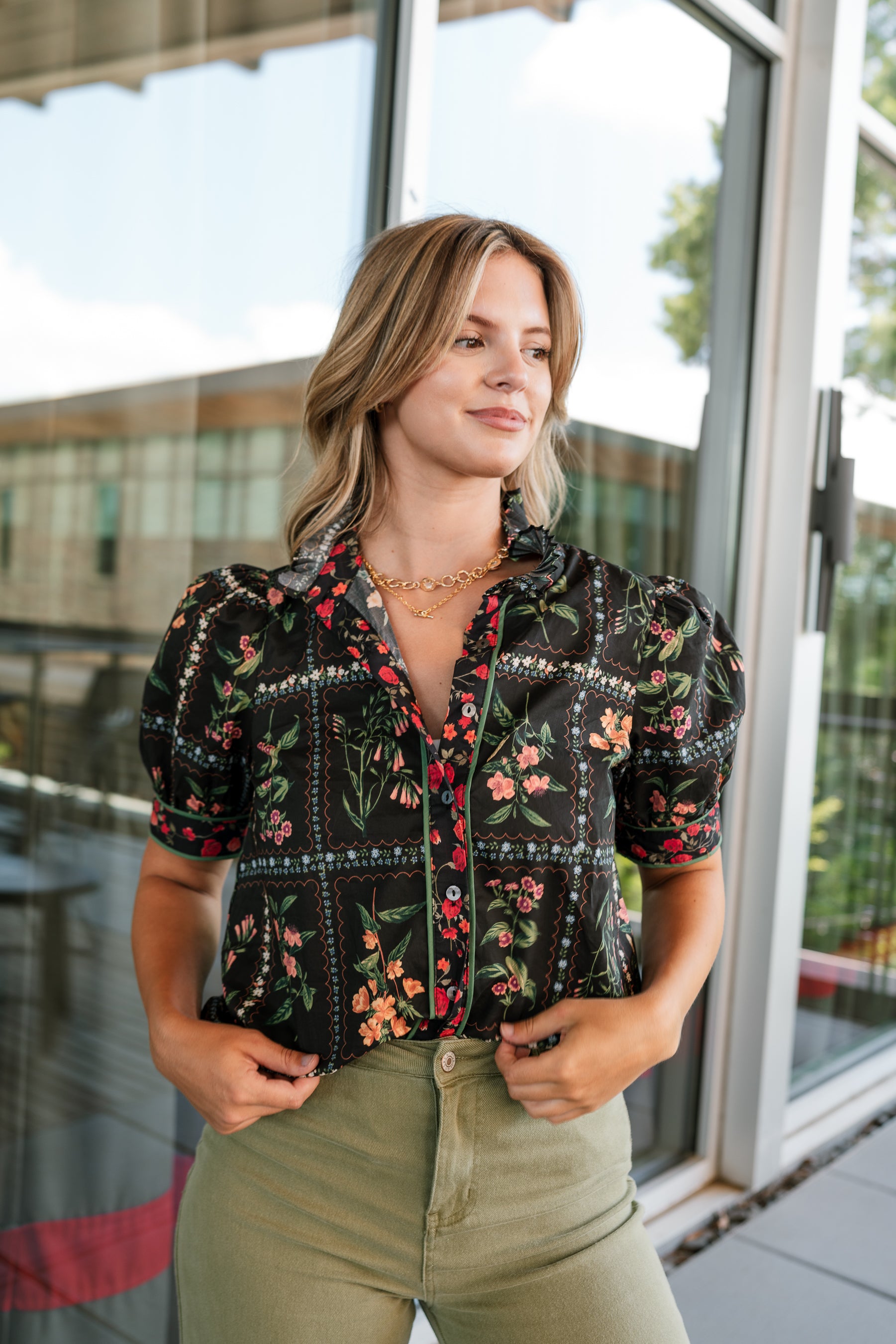 Juliette Black Multi Floral Top- front top view
