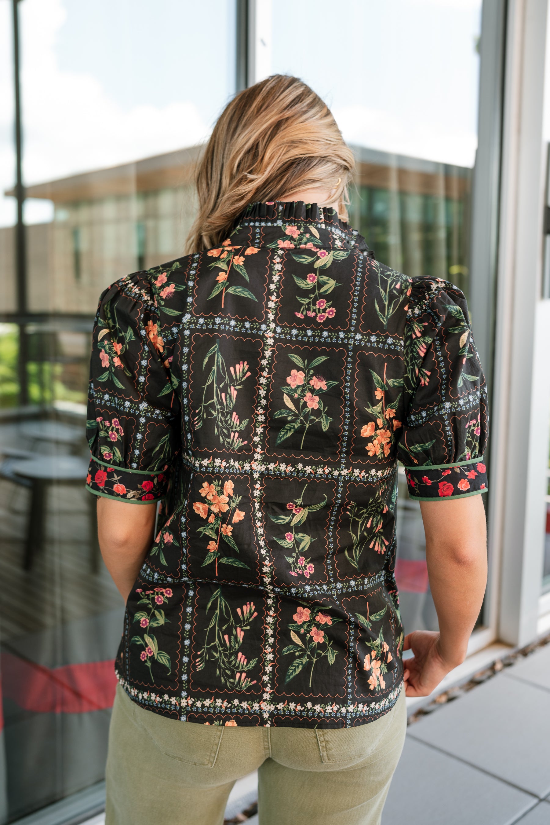 Juliette Black Multi Floral Top- full back view