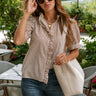 Nadia Brown & Cream Striped Puff Sleeve Top- front view