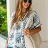 Anastasia Cream & Blue Floral Short Sleeve Top - front view