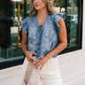 Savanna Blue Denim Embroidered Top - front view