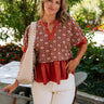 Mandy Rust & Cream Floral Peplum Top - front view