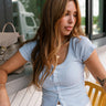 Libby Dusty Blue Button-Up Short Sleeve Top - front view