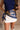 Botanical Navy & Orange Printed Satin Scarf -tied front view