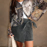 Brittany Washed Charcoal Grey Denim Skirt- front close up view