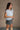 Logan White & Blue Striped Open Knit Top - frontal side view