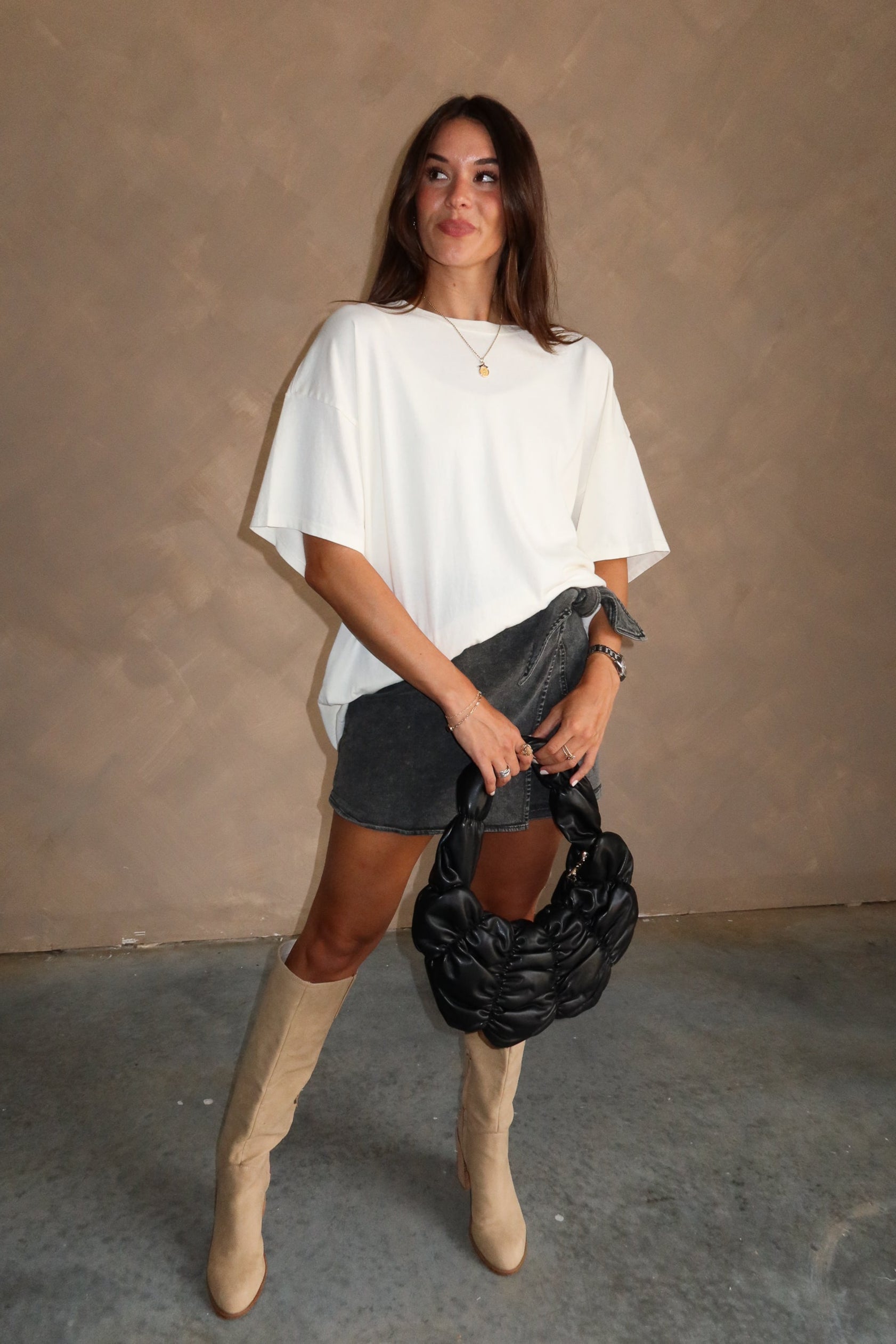 Kayla Off White Oversized Short Sleeve Tee - full body front view