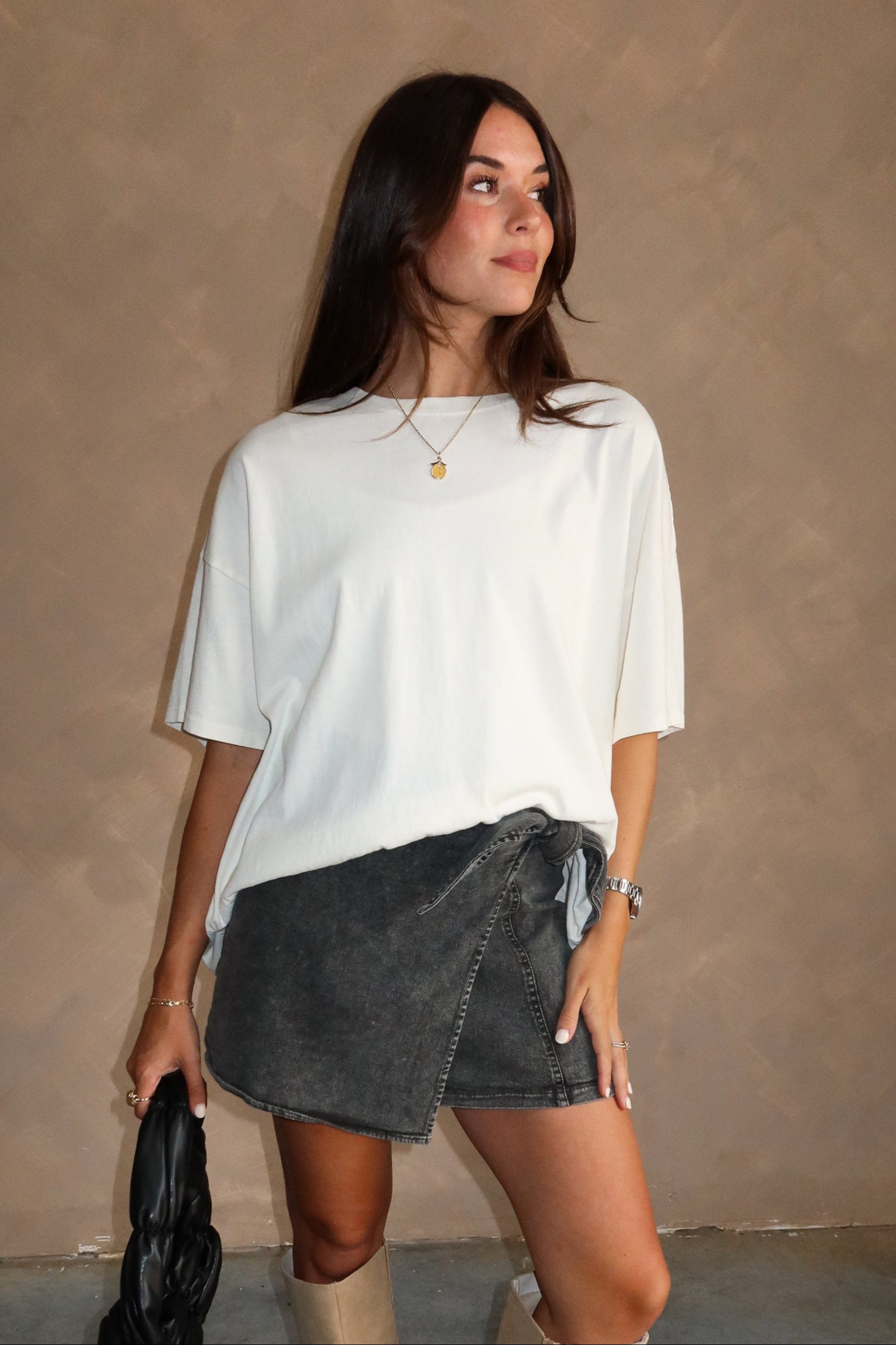 Kayla Off White Oversized Short Sleeve Tee - front view
