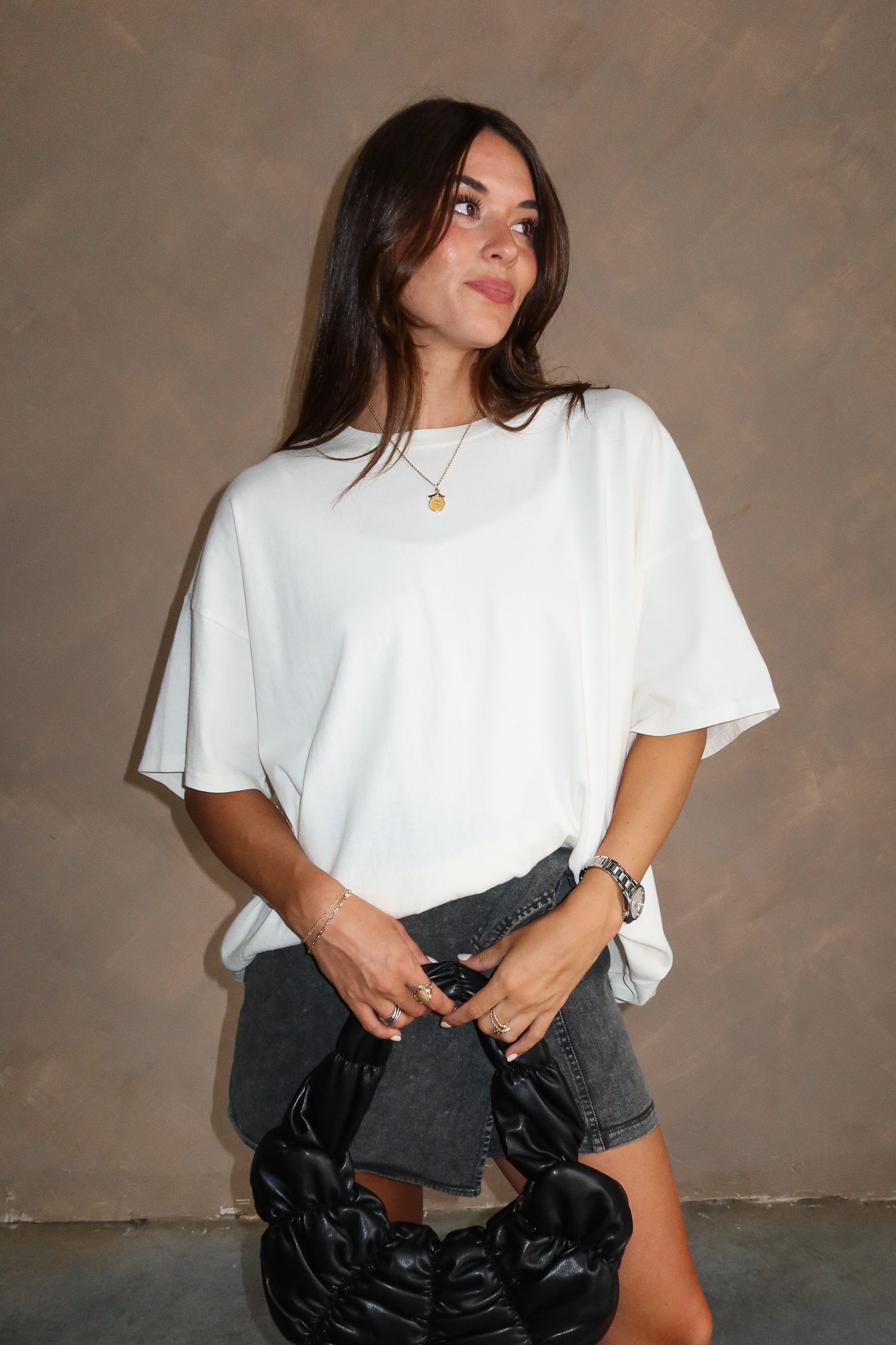Kayla Off White Oversized Short Sleeve Tee - close up front view