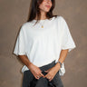 Kayla Off White Oversized Short Sleeve Tee - close up front view