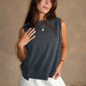 Nikole Washed Black Sleeveless Tank- front view