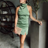 Sabrina Sage Satin Halter Mini Dress- full body view