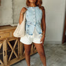 Payton Light Denim Split Hem Vest- full front view