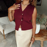 Celine Maroon Gold Button-Up Tank- close up top view