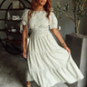 Raelyn Green & White Stripe Midi Dress- full body view