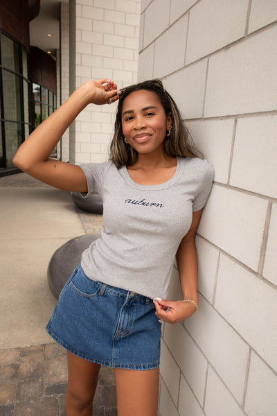 Auburn Grey Embroidered Tee - Lizard Thicket