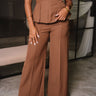 Solana Brown Wide Leg Pants- close up front view