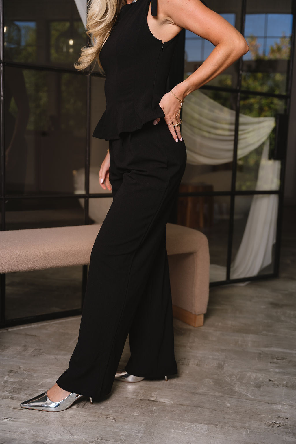Ella Black Wide Leg Pants- side view
