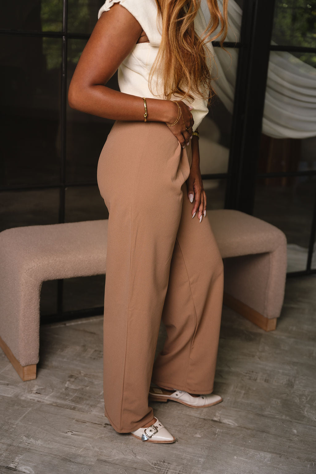 Ella Mocha Brown Wide Leg Pants- side view