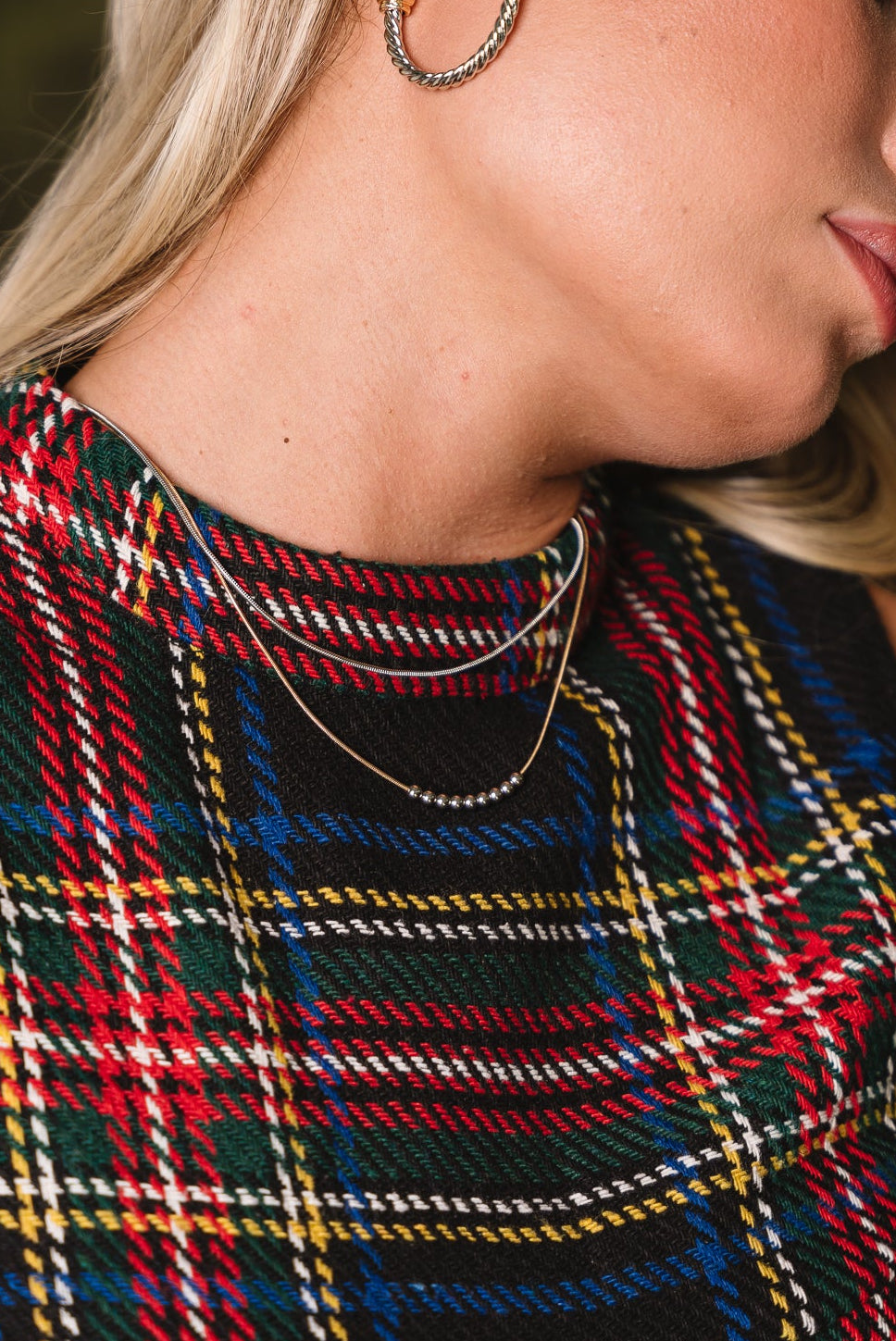 Keely Gold & Silver Layered Necklace - close up view on model