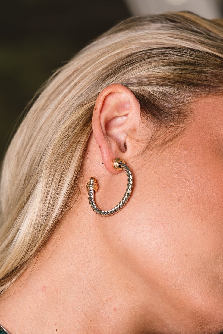 Averie Mixed Metal Twisted Hoop Earrings - close up