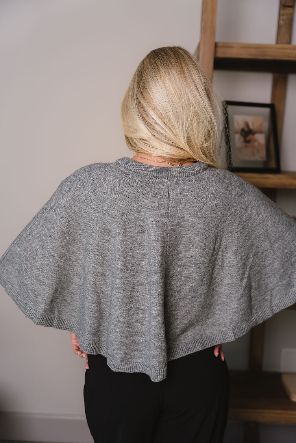Mila Heather Grey Knit Cape Cardigan- full back view