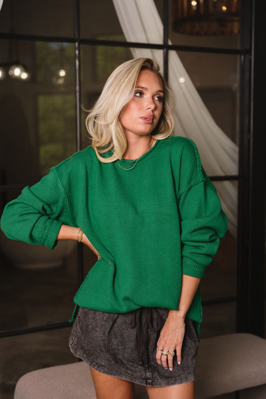 Liza Green Long Sleeve Sweater - front view