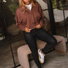 Cambry Brown Zip-Up Sweatshirt - full front view