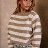 Charlee Taupe & Cream Stripe Sweater- front side view