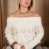 Raya Ivory Fringe Off-The-Shoulder Sweater- front view