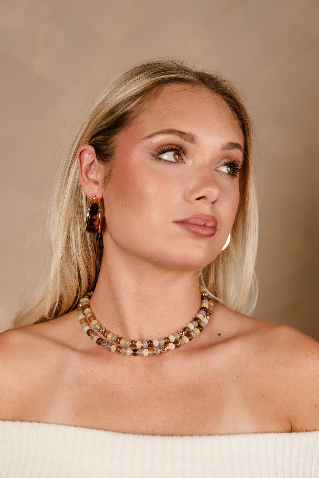 Amani Multi Beaded Necklace - front view on model