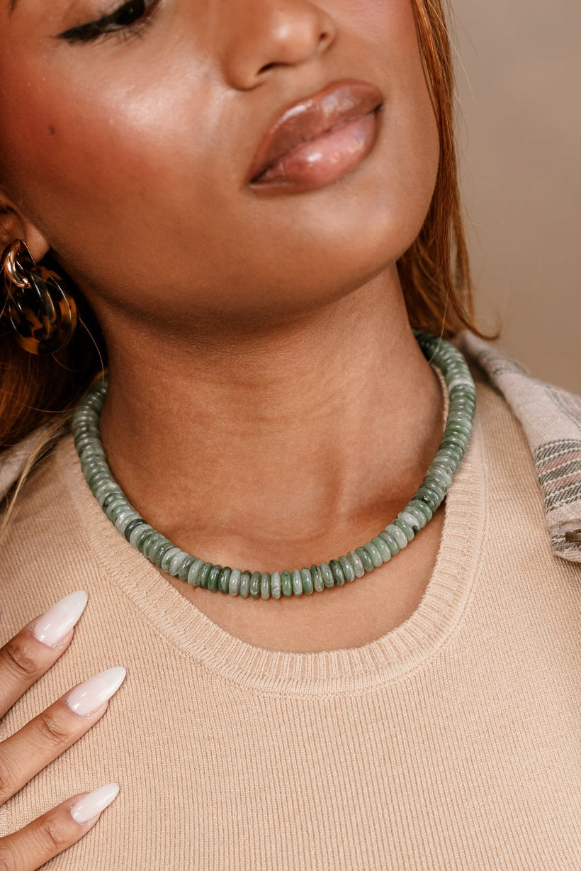 Harlow Green Beaded Necklace - close up front view