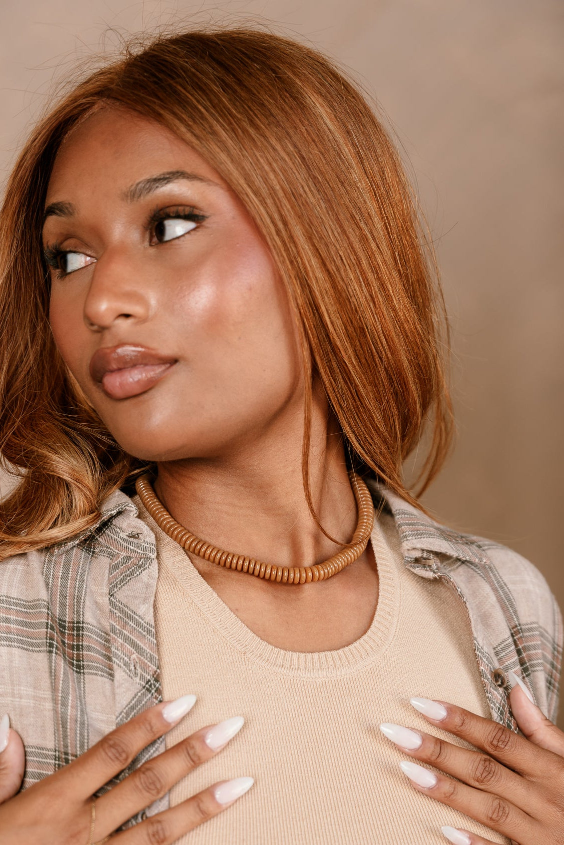 Harlow Brown Beaded Necklace - front view