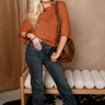 Blaire Rust Brown Knit Short Sleeve Sweater- full body view