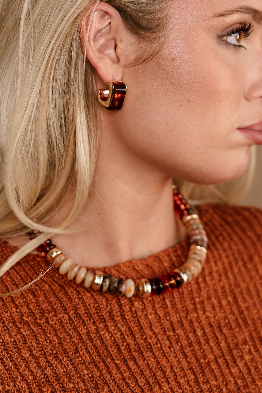 Liana Brown Multi Beaded Necklace - side  view on model