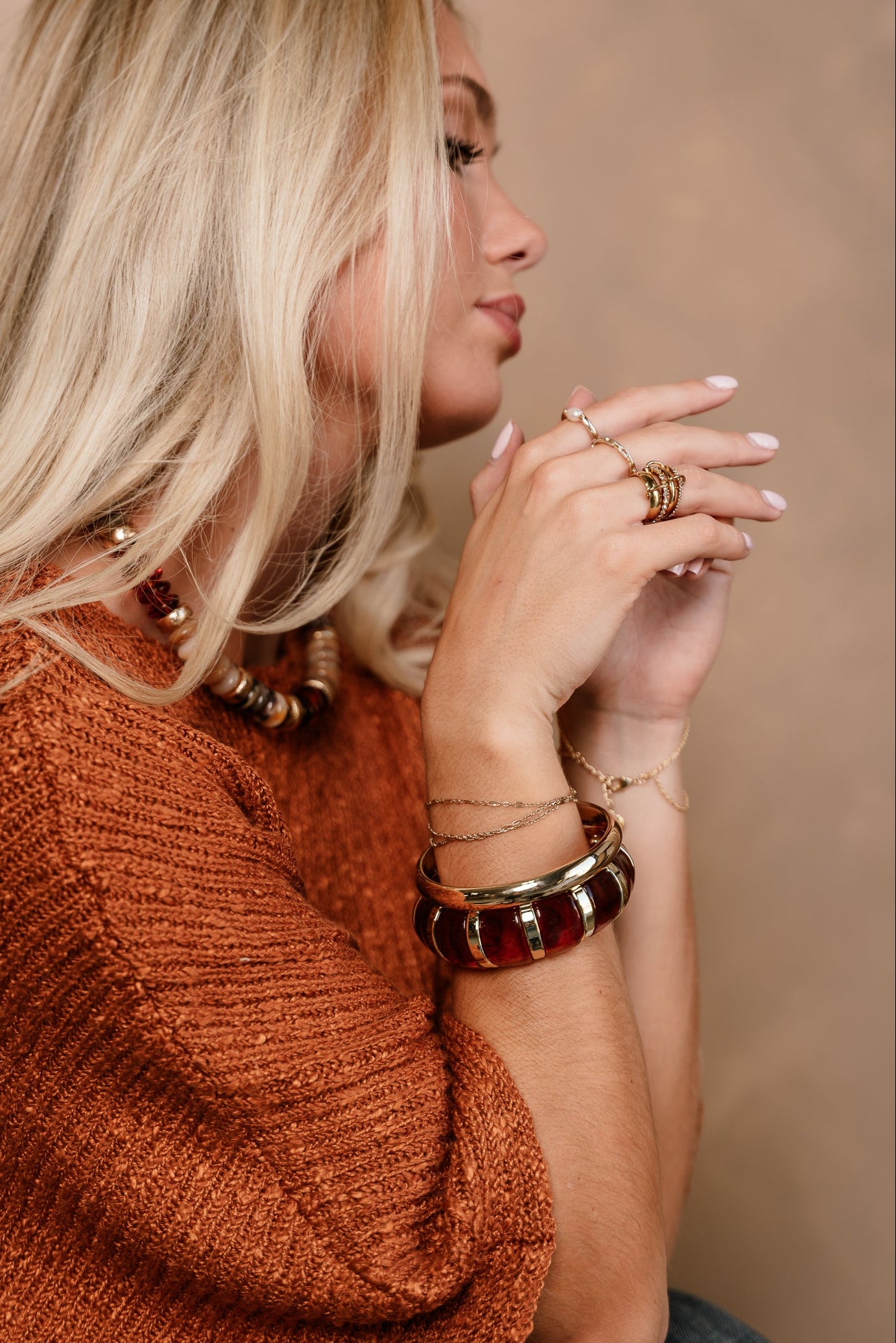 Joanie Brown & Gold Bangle Set - shown on model