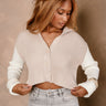 Liana Taupe & Cream Cable Knit Cardigan- close up front view
