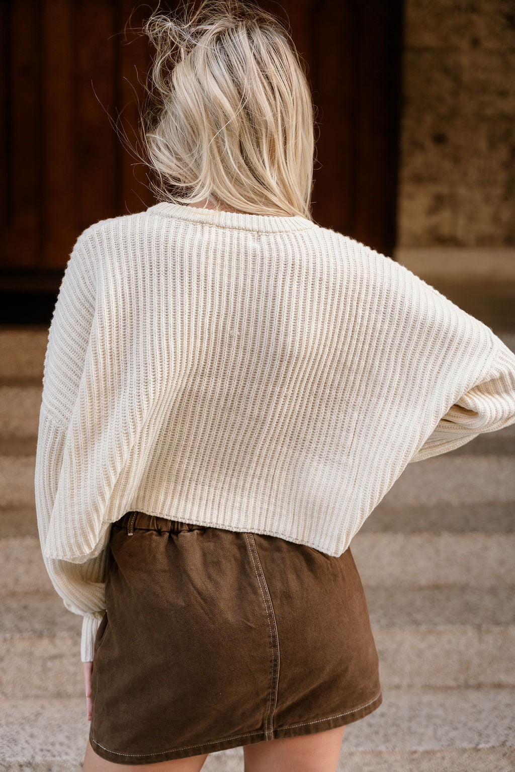 Wren Cream Knit Long Sleeve Sweater- close up back view