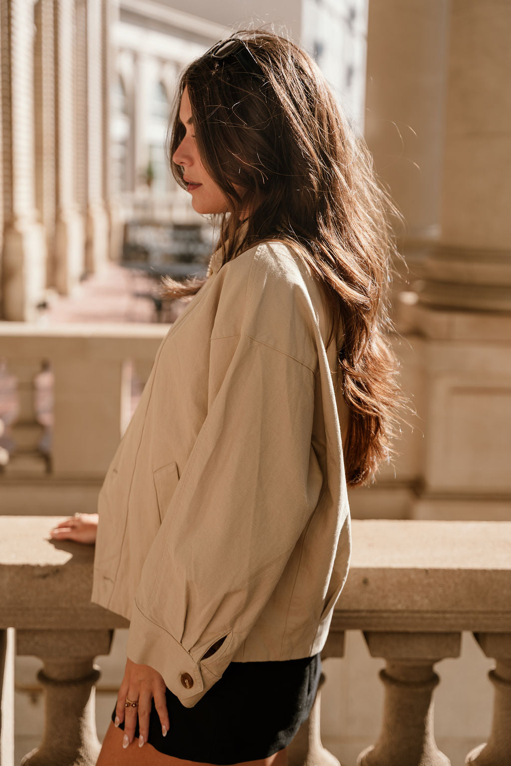 Phoebe Beige Button-Up Jacket- side top view