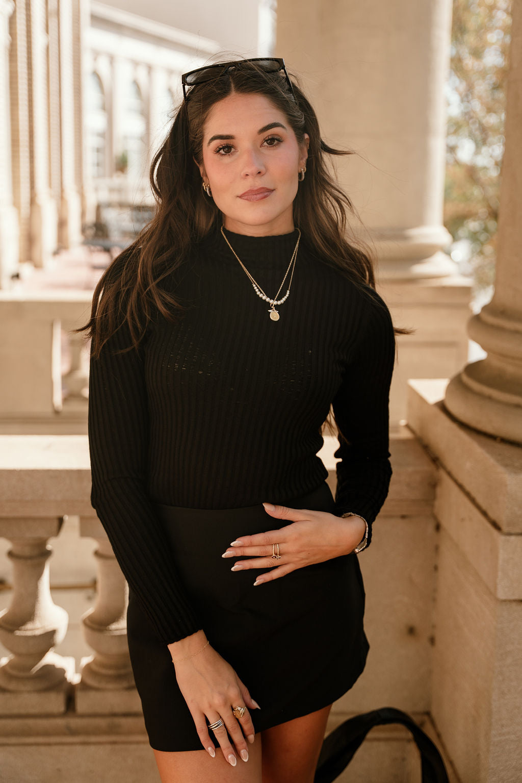 Mia Black High Neck Knit Top- front top view