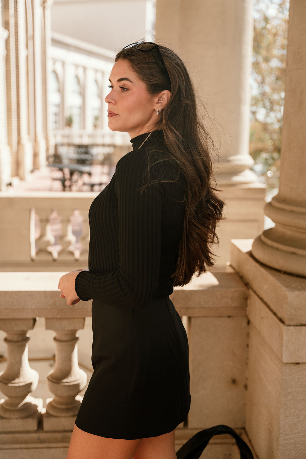 Mia Black High Neck Knit Top- side view
