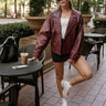 Solana Burgundy Faux Leather Jacket- full body view